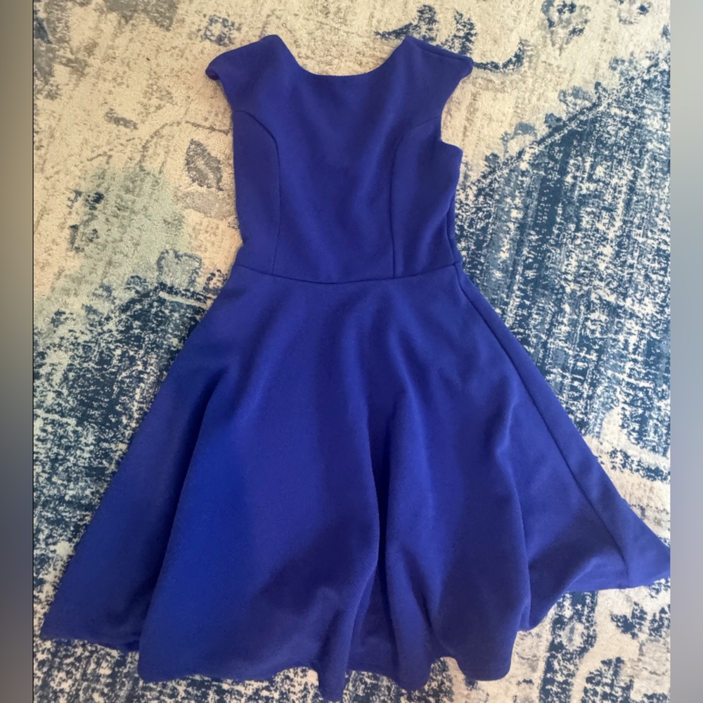 Un Deux Trois Blue Fit and Flare Sleeveless Cocktail Dress